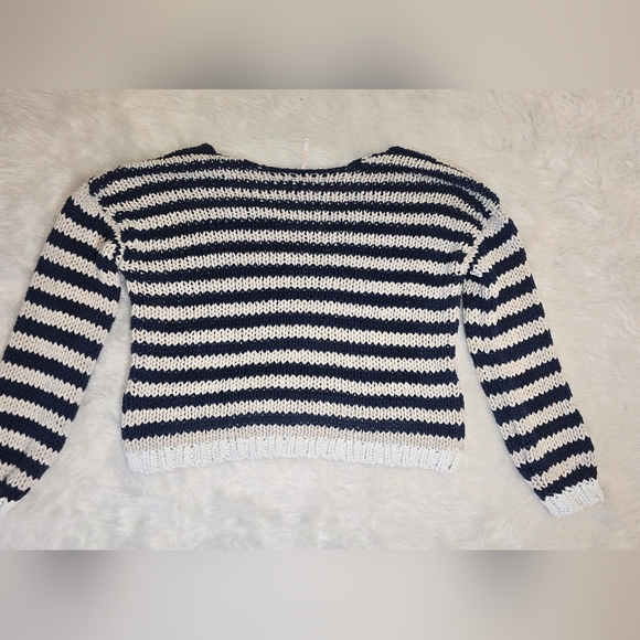 FREE PEOPLE Portland Pullover Navy Blue Stripes Sweater Knit SMALL - Picture 9 of 10